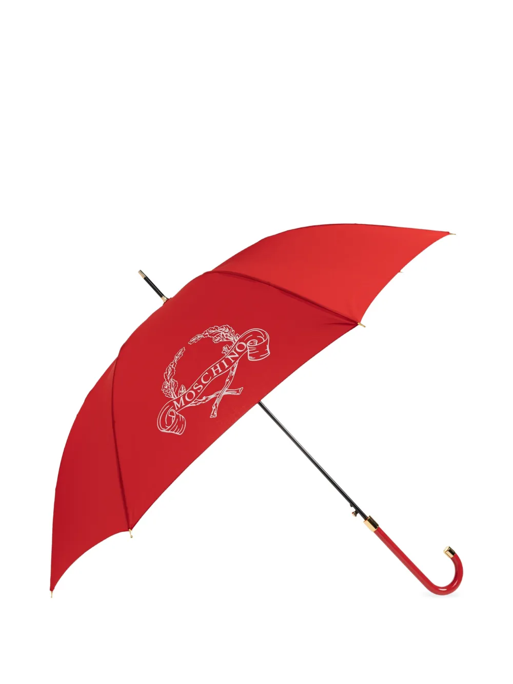 Moschino Paraplu met gewelfd handvat en logoprint Rood