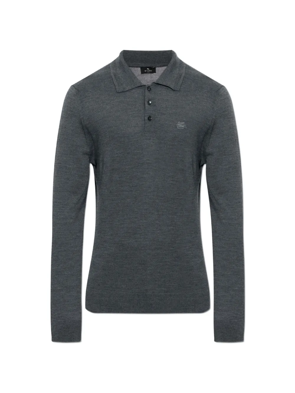 Etro Logo-embroidered Long-sleeve Polo Shirt In Grey