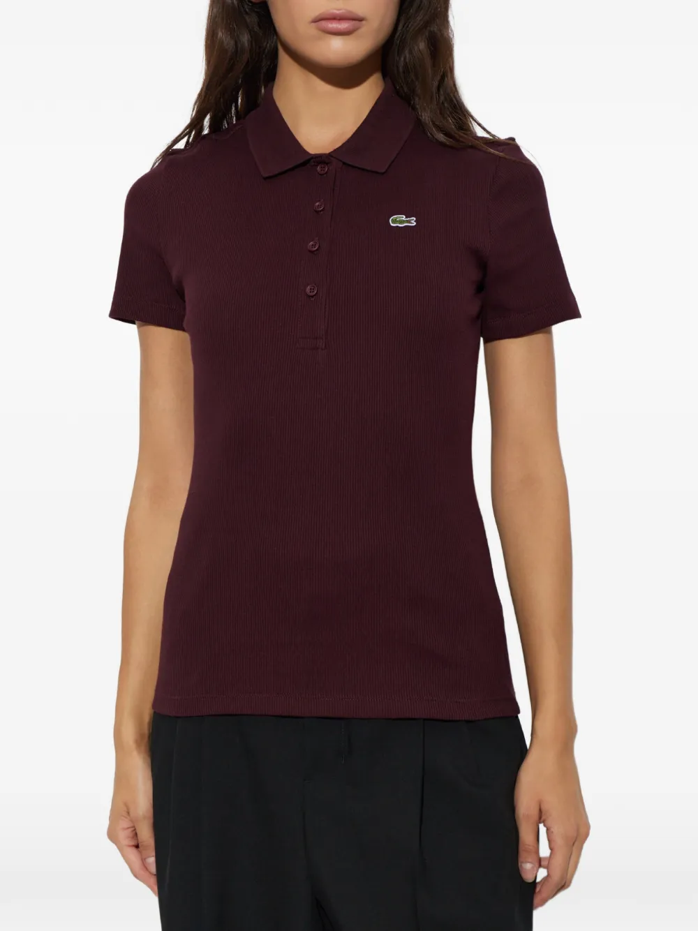 Lacoste Geribbelde polotop Bruin