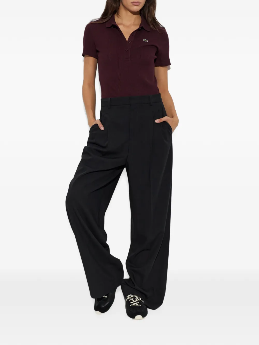 Lacoste Geribbelde polotop Bruin