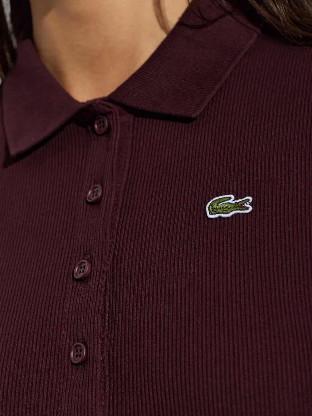 Lacoste Geribbelde polotop Bruin