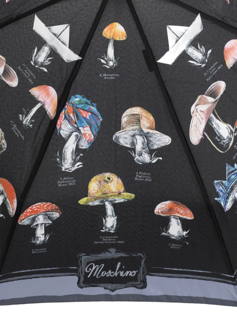 Moschino Opvouwbare paraplu met paddenstoelprint Zwart