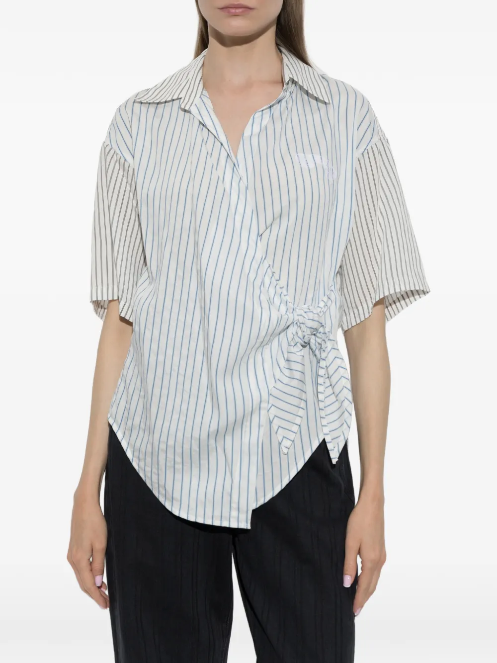 Diesel C DELPHOS SS gestreept blouse met striksluiting Wit