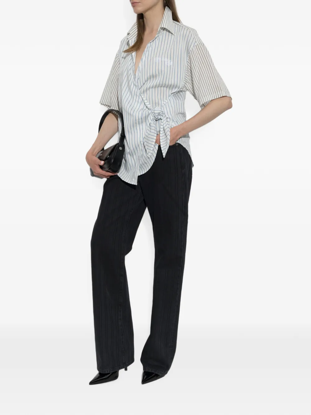 Diesel C DELPHOS SS gestreept blouse met striksluiting Wit