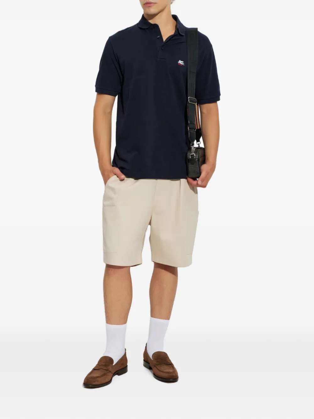 ETRO logo-embroidered polo shirt Blauw