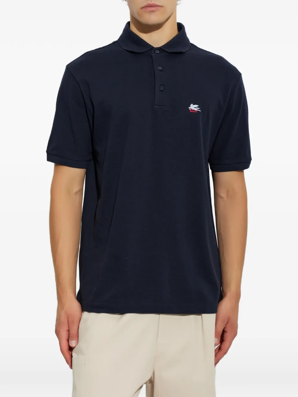 ETRO logo-embroidered polo shirt Blauw