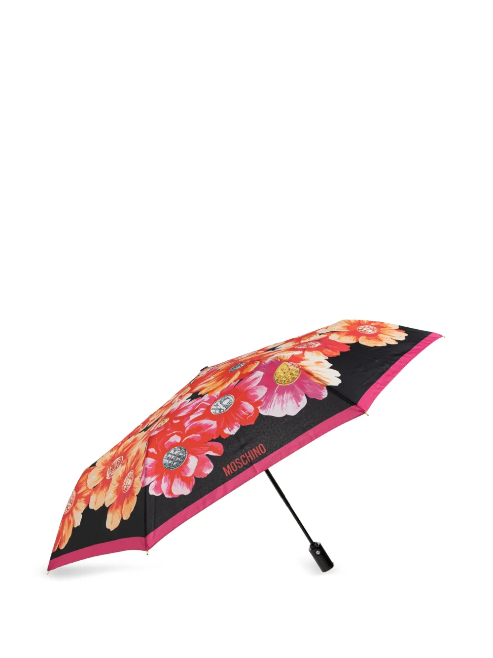 Moschino Opvouwbare paraplu met bloemenpatroon Zwart