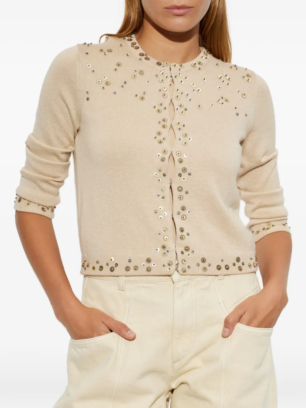 ISABEL MARANT Amaria sequin-embellished cardigan Beige