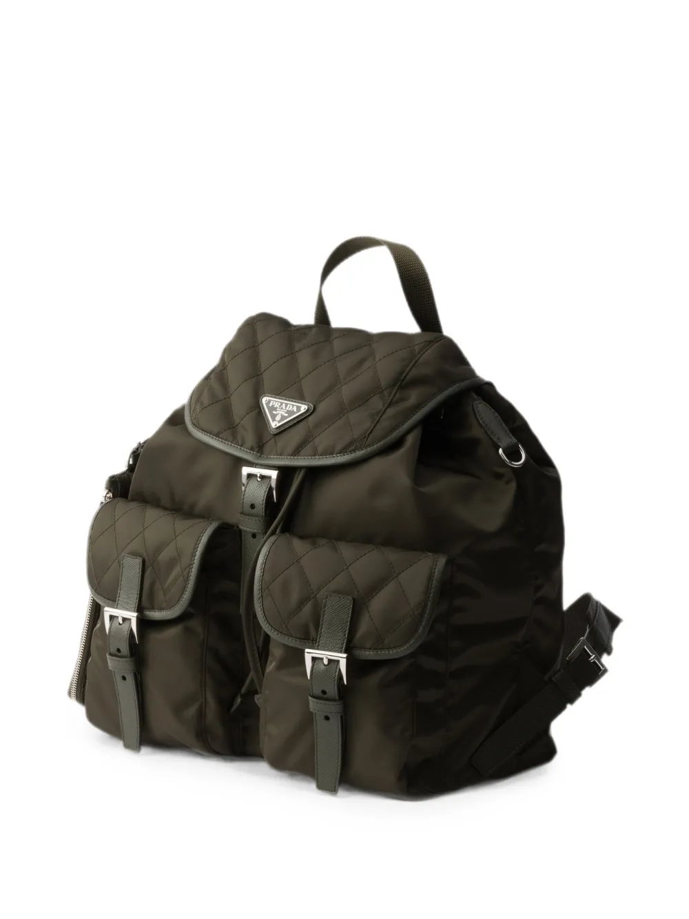 Prada Medium Re-Nylon gewatteerde rugzak met saffiano leren afwerking Groen
