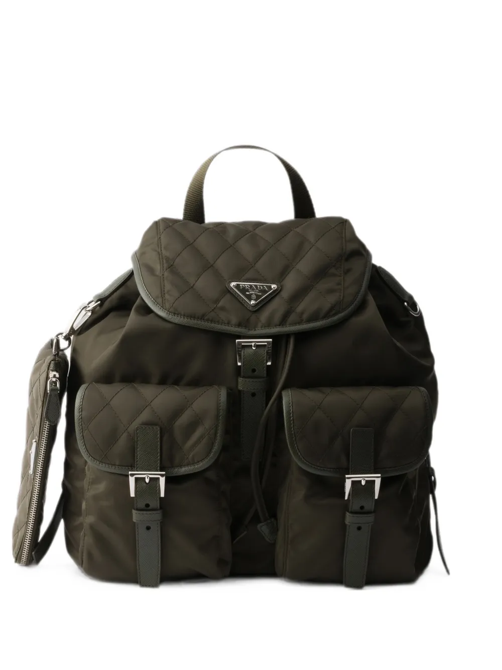 Prada Medium Quilted Re-nylon Backpack With Saffiano Leather Trim In Green