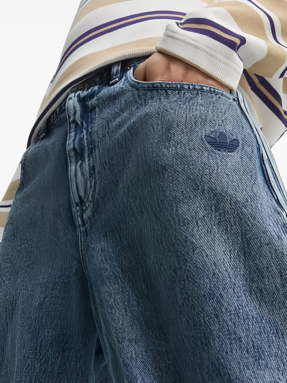 adidas Jeans met geborduurd logo en zijstreep Blauw