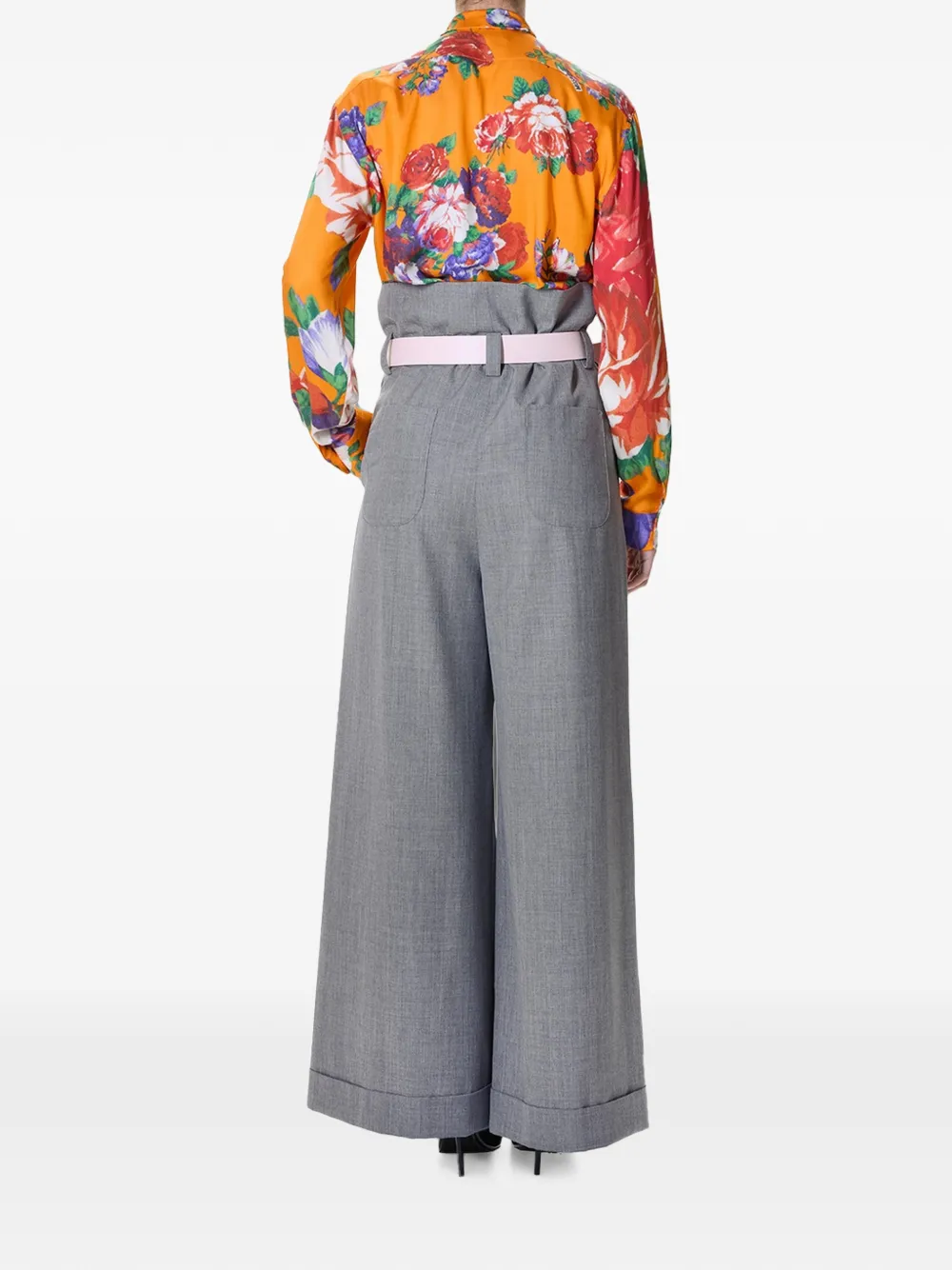 Moschino Palazzo broek met paperbag-taille en ceintuur Grijs