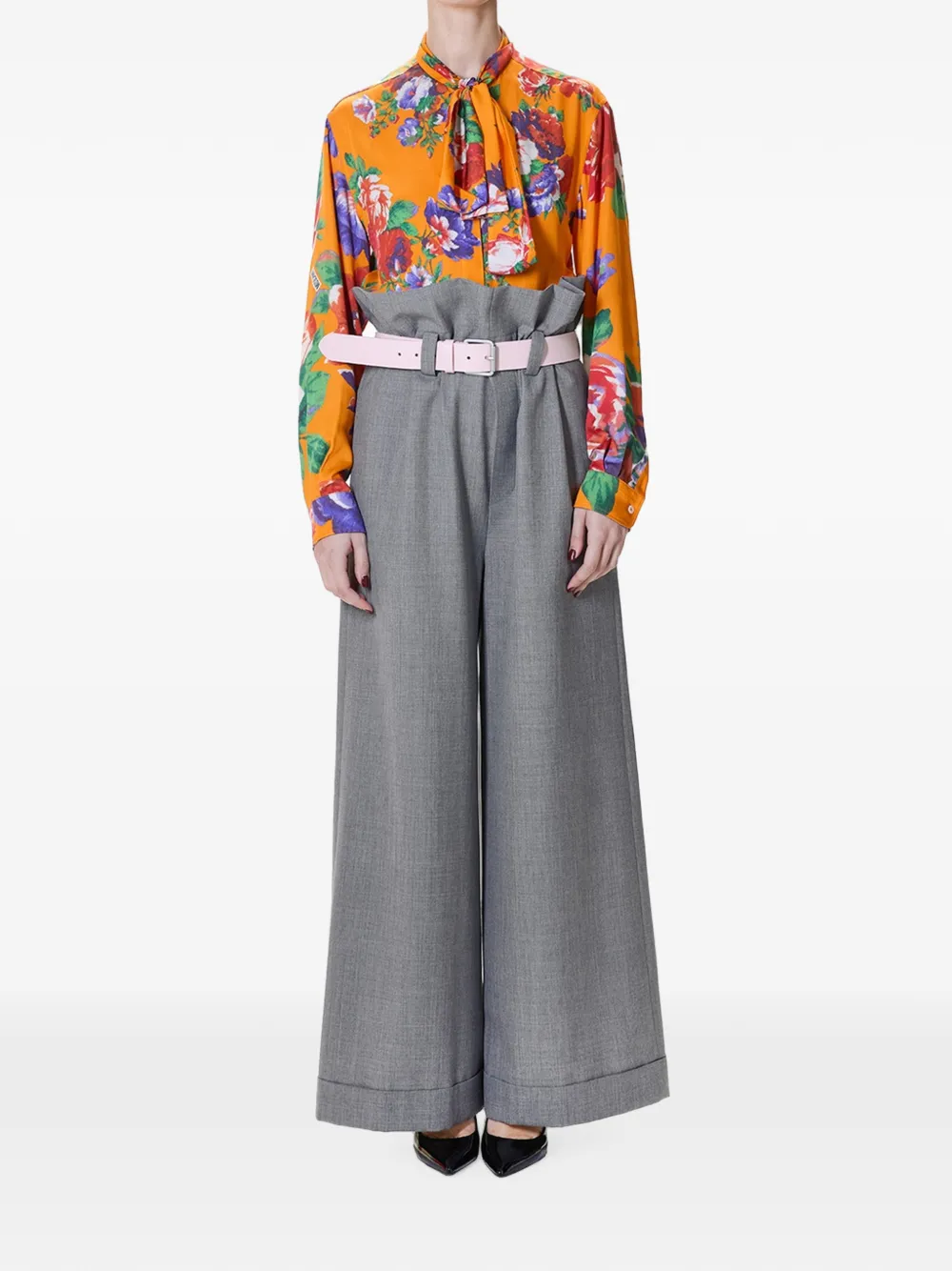 Moschino Palazzo broek met paperbag-taille en ceintuur Grijs
