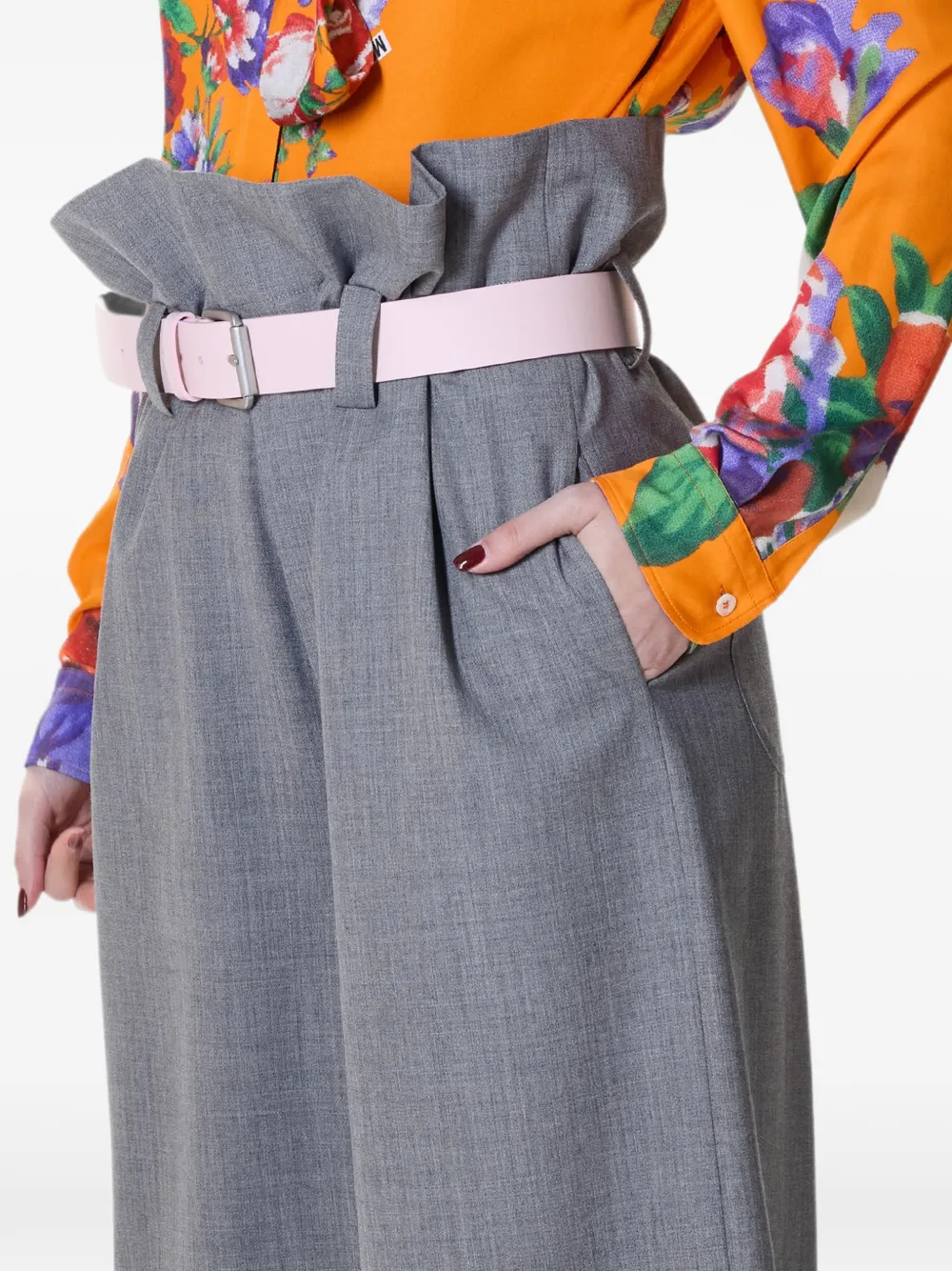 Moschino Palazzo broek met paperbag-taille en ceintuur Grijs
