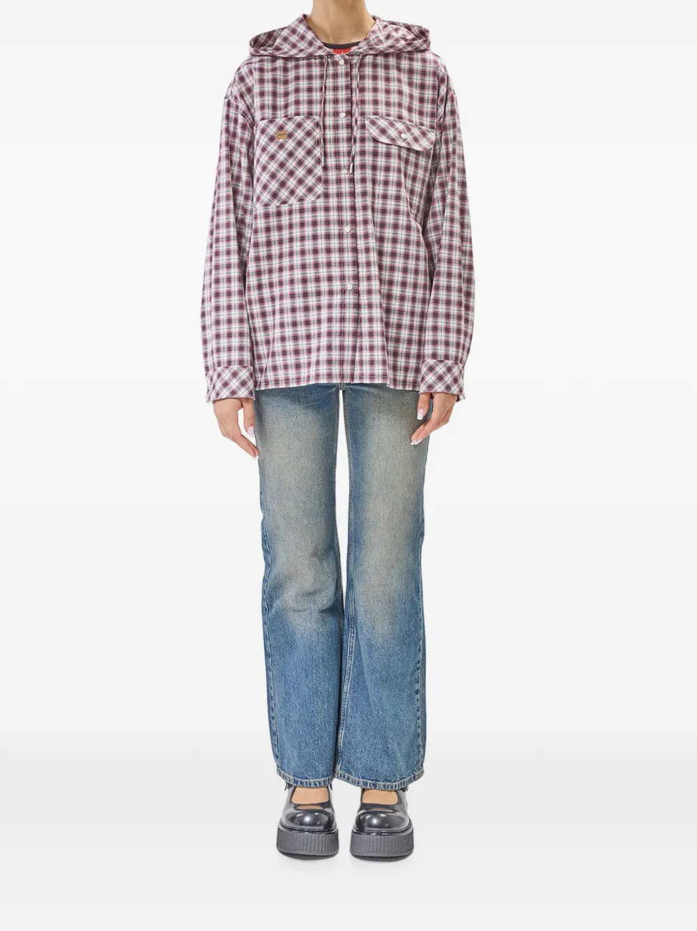 MOSCHINO JEANS Geruite shirt met capuchon Wit