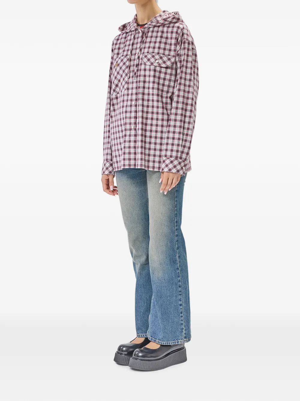 MOSCHINO JEANS Geruite shirt met capuchon Wit