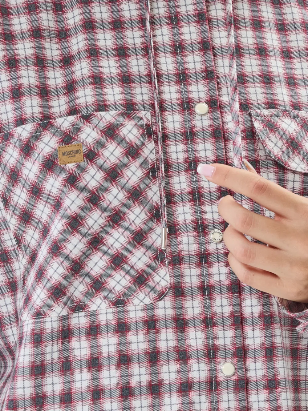 MOSCHINO JEANS Geruite shirt met capuchon Wit