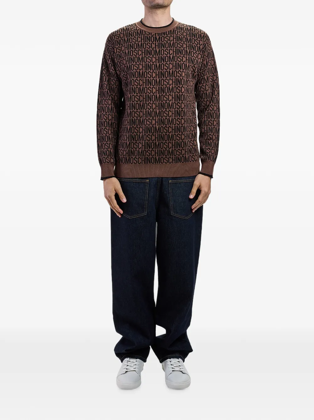 Moschino Sweater met logo jacquard Bruin