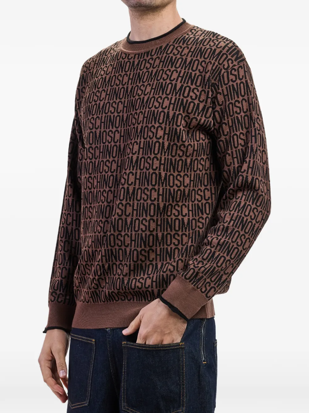 Moschino Sweater met logo jacquard Bruin