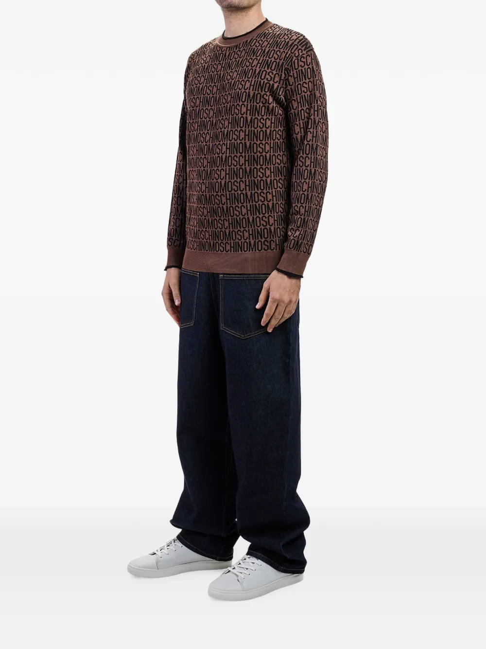Moschino Sweater met logo jacquard Bruin