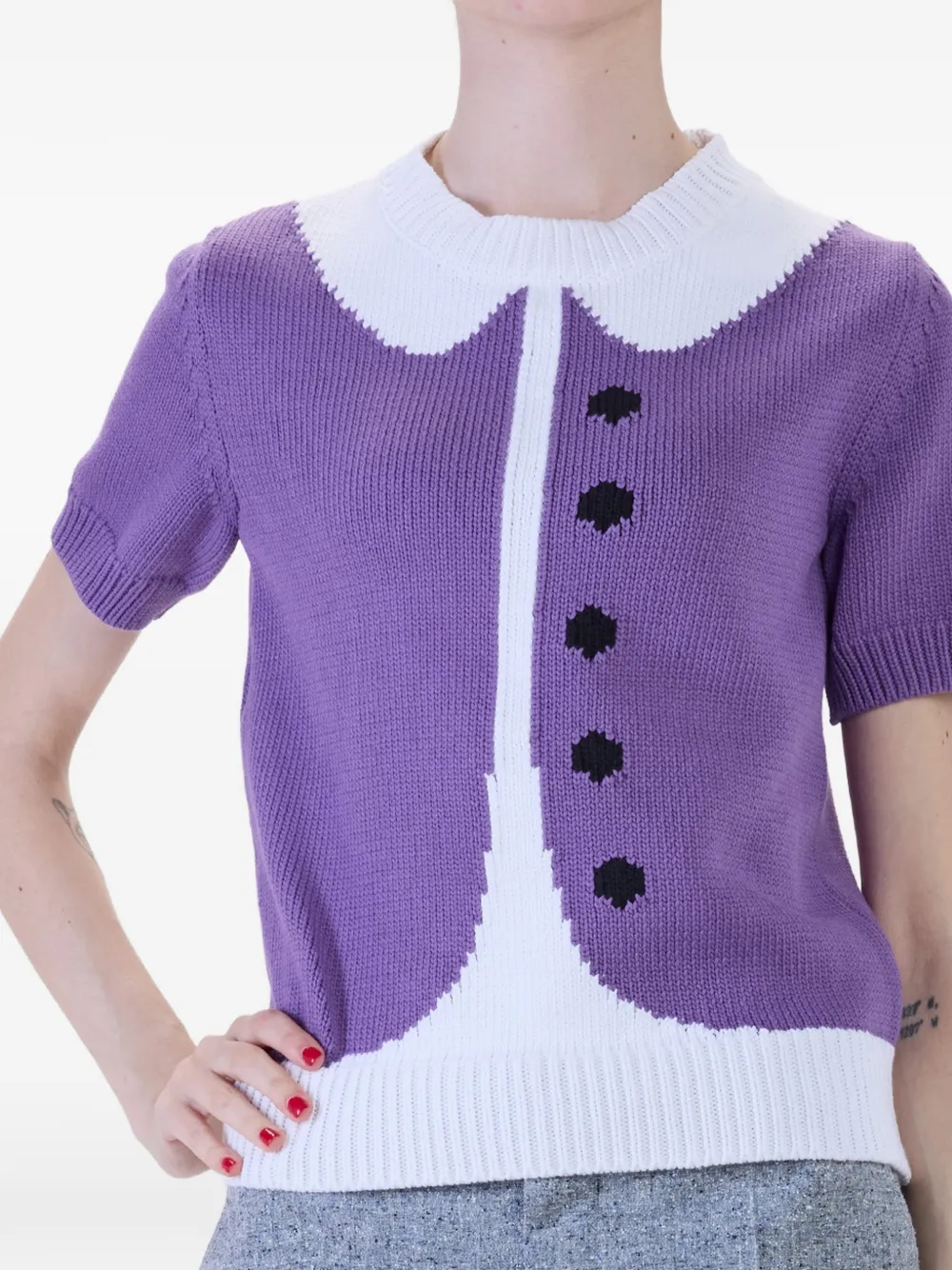 Moschino Trompe l'oeil intarsia gebreide trui Paars