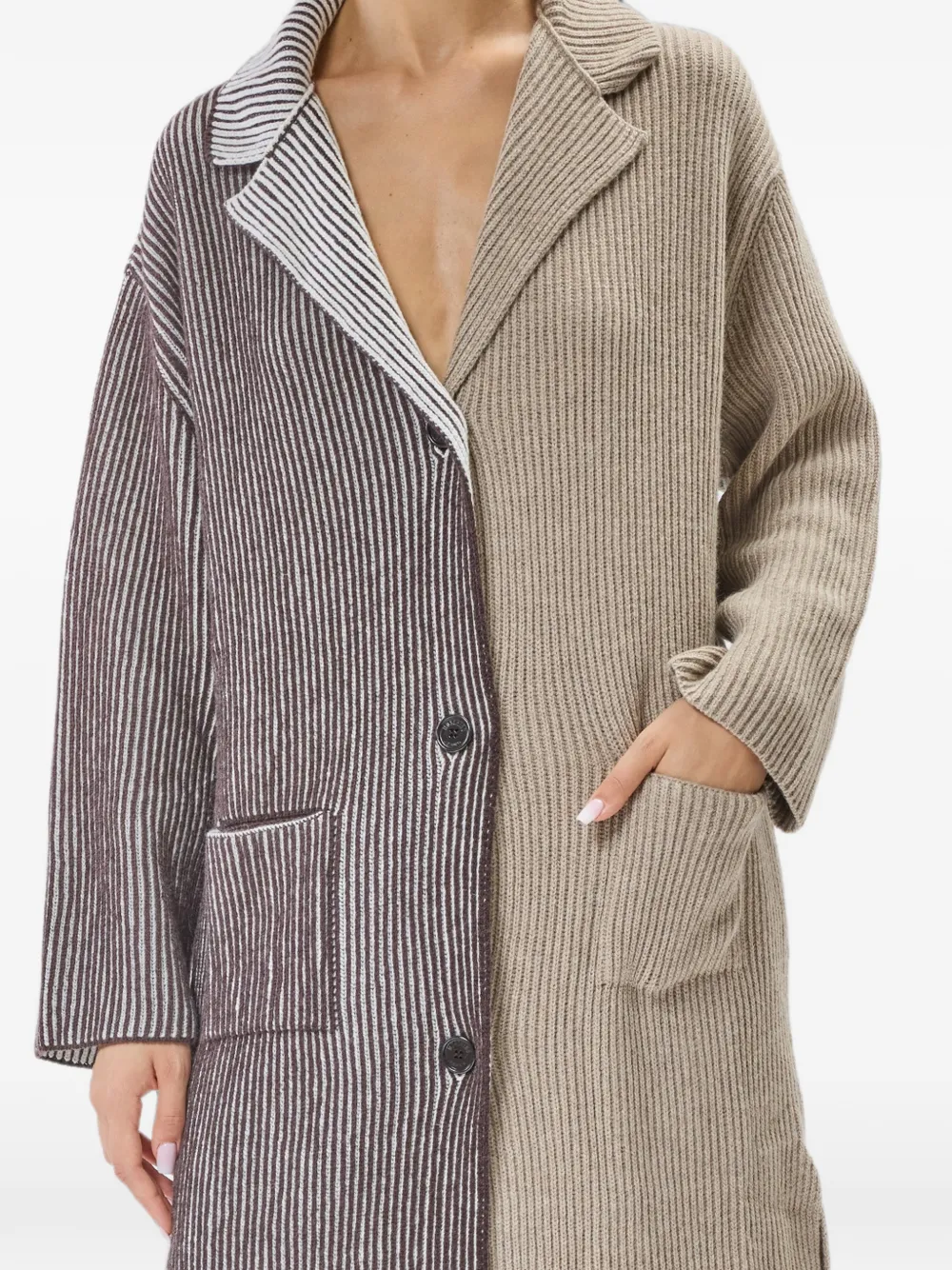MOSCHINO JEANS Geribbelde jas met intarsia logo Beige