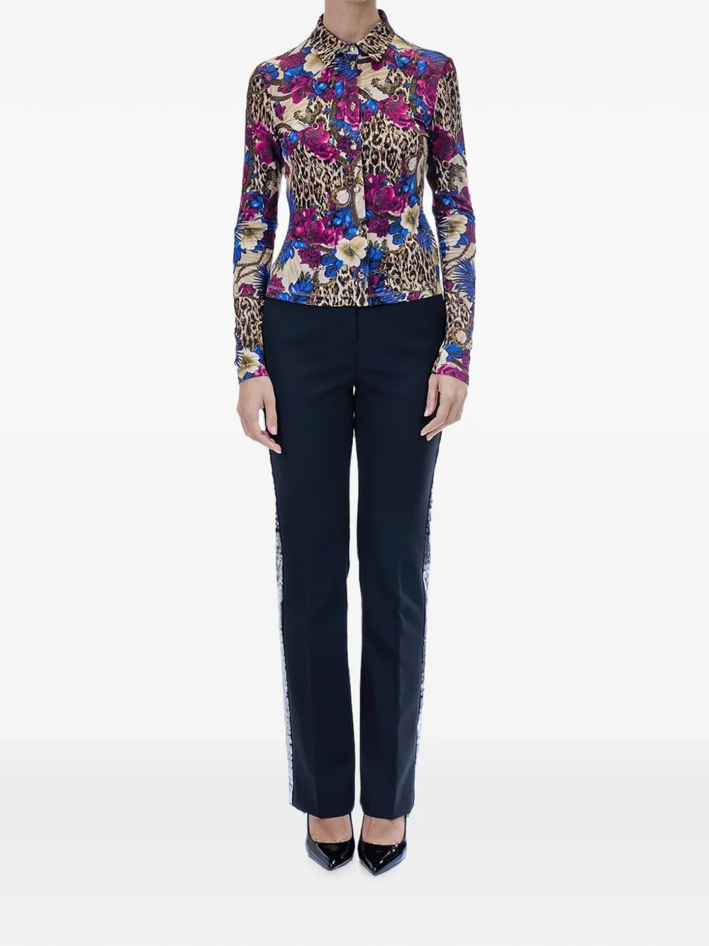 Just Cavalli Blouse met luipaard- en bloemen-print Beige