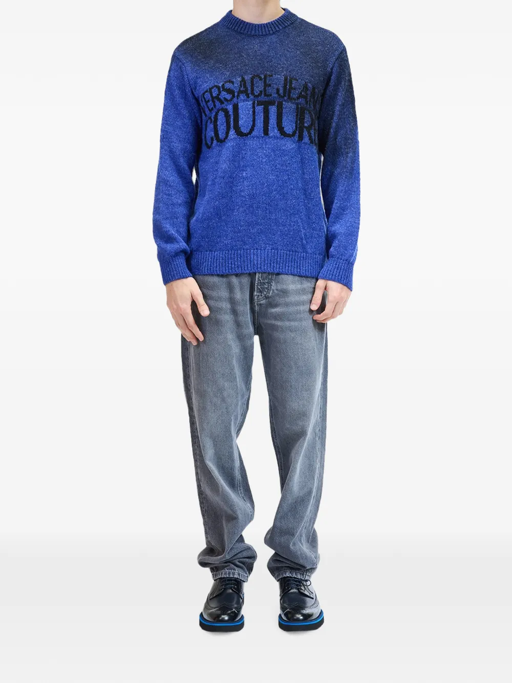 Versace Jeans Couture Degradé trui met logo-intarsia Blauw