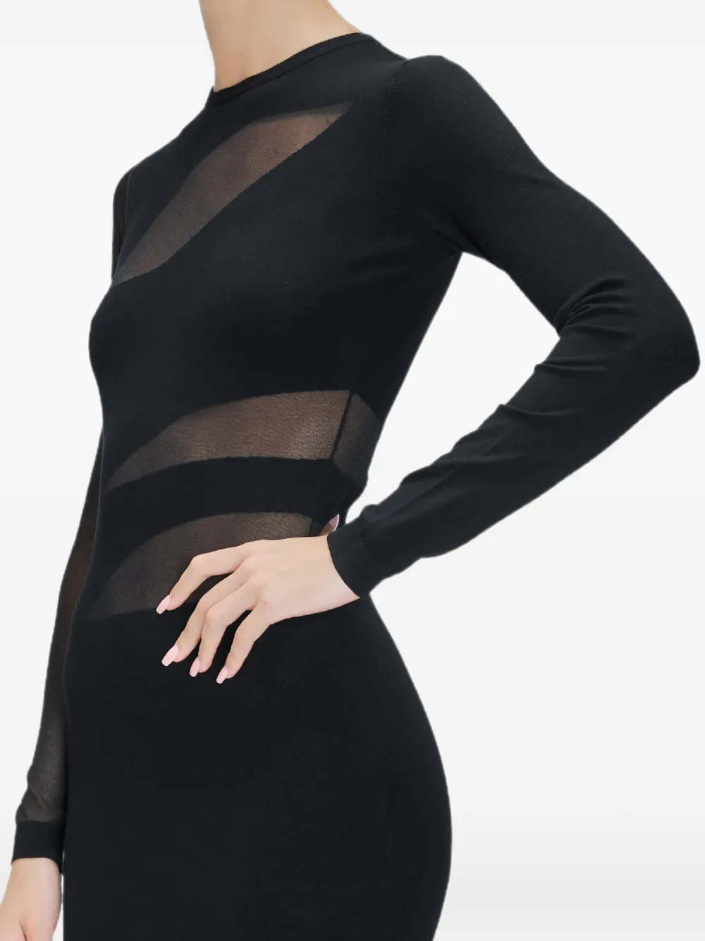 Just Cavalli Midi-jurk met mesh inzetstuk en lange mouwen Zwart