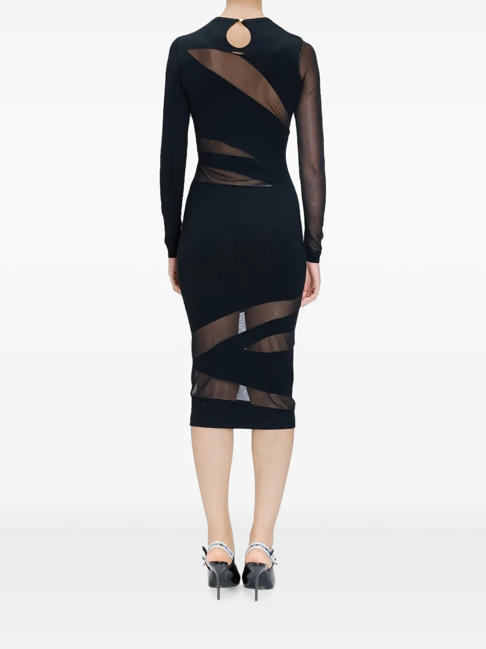 Just Cavalli Midi-jurk met mesh inzetstuk en lange mouwen Zwart