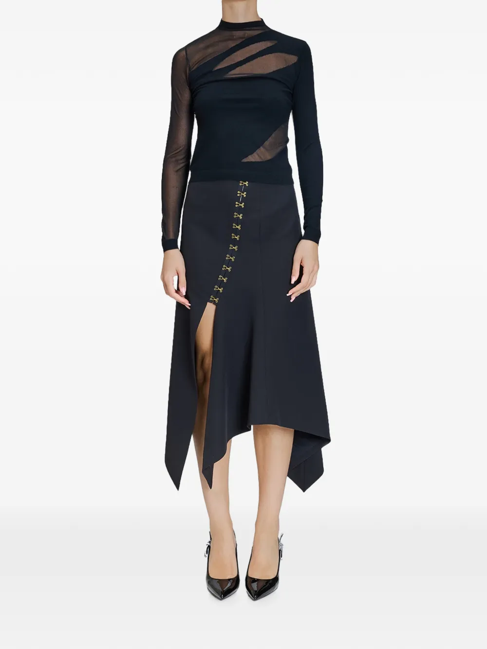 Just Cavalli Blouse met doorzichtige vlakken en hoge hals Zwart