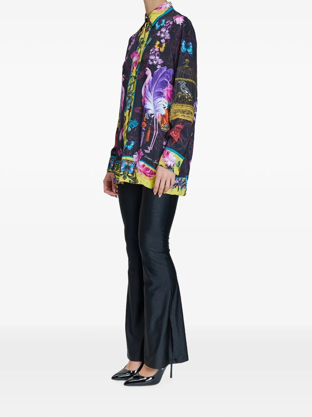 Versace Jeans Couture Twill blouse met Cubaanse kraag en print Paars