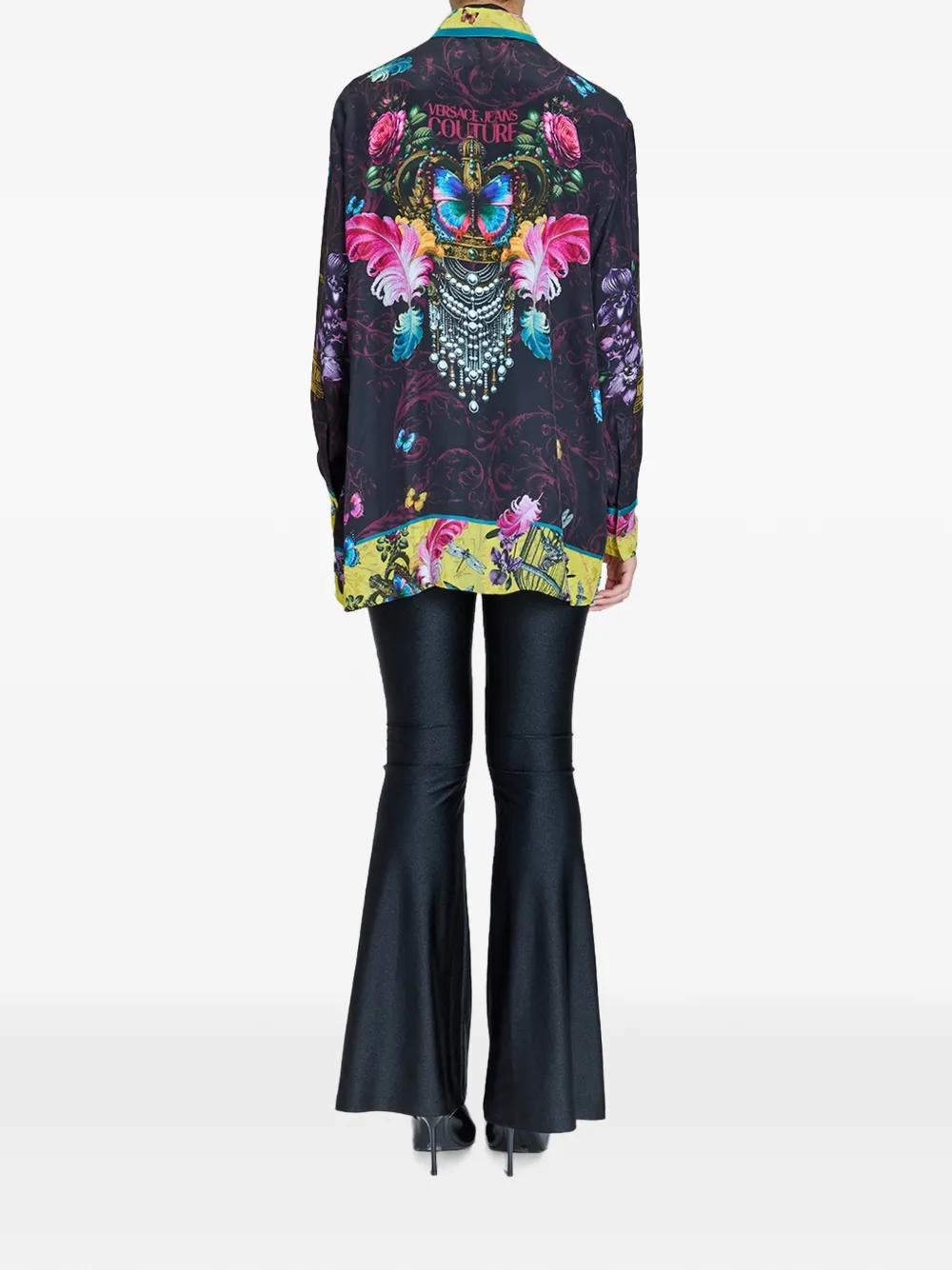 Versace Jeans Couture Twill blouse met Cubaanse kraag en print Paars