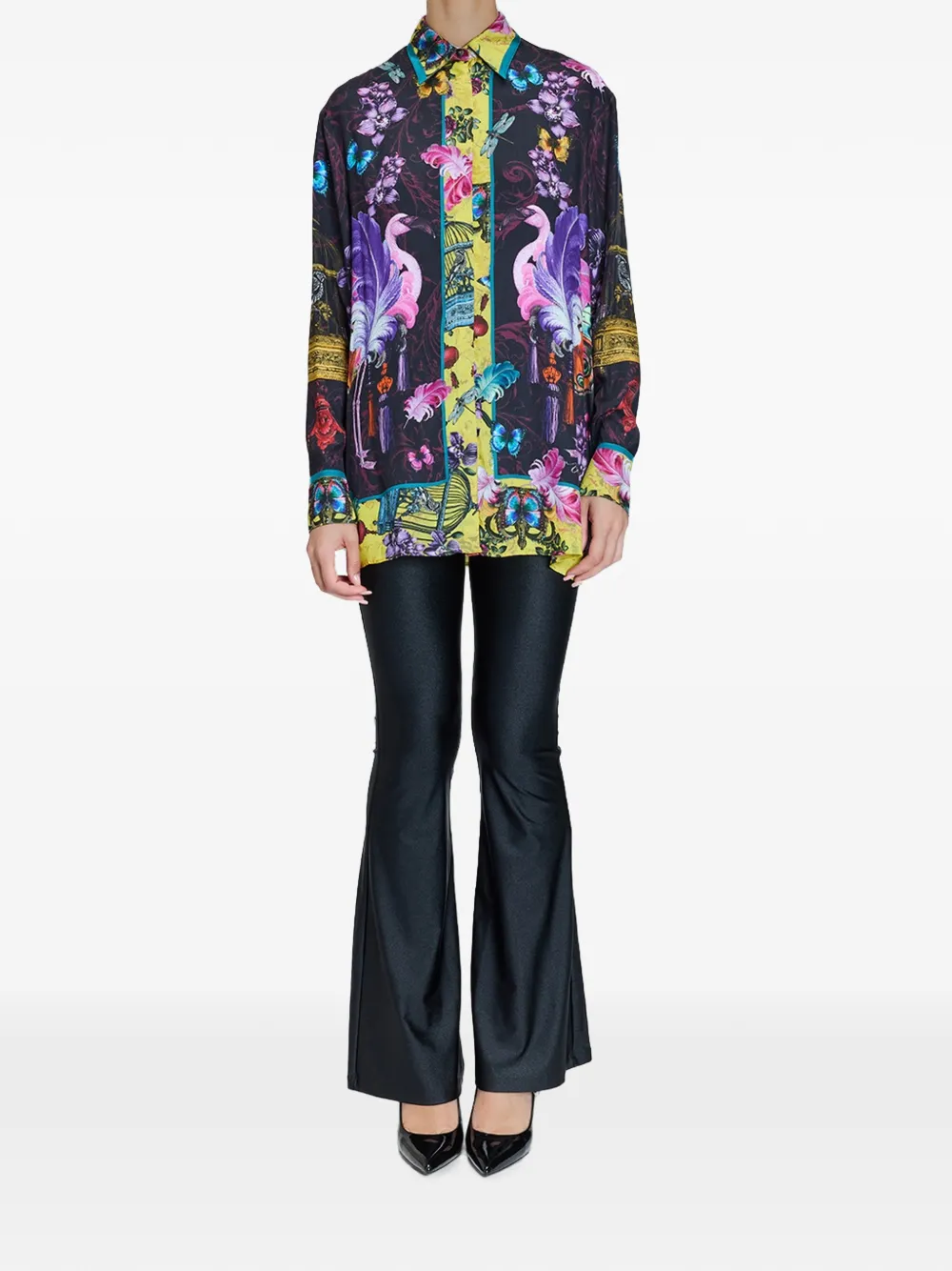 Versace Jeans Couture Twill blouse met Cubaanse kraag en print Paars