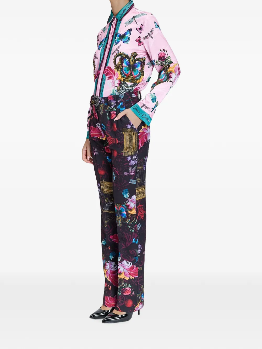 Versace Jeans Couture Cabinet de Curiosité broek met barokgesp Zwart