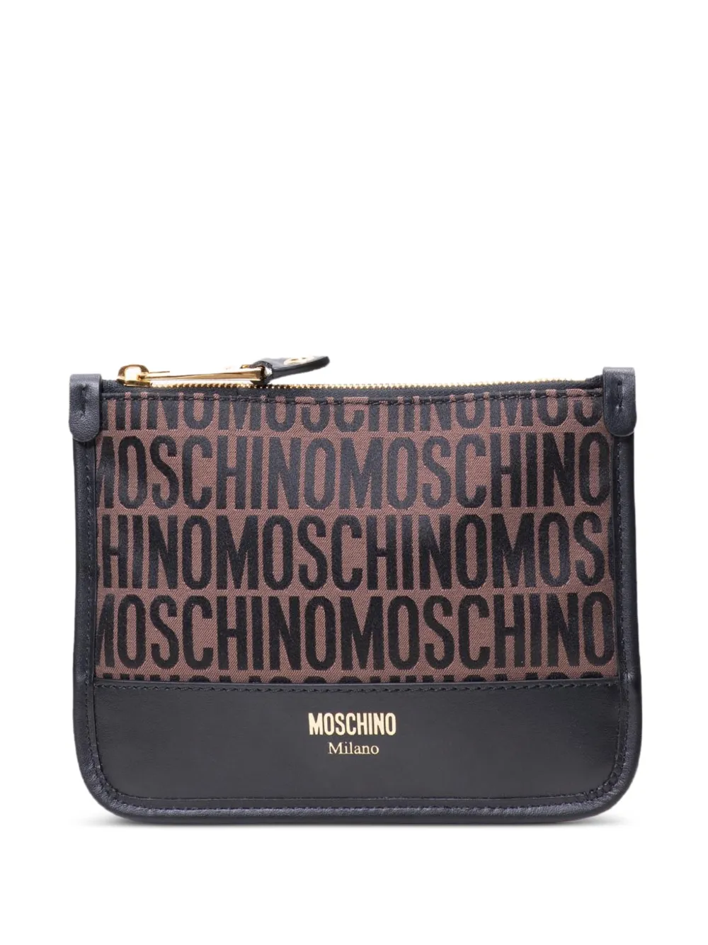 Moschino Lost And Found Logo-print Clutch Bag In Brown