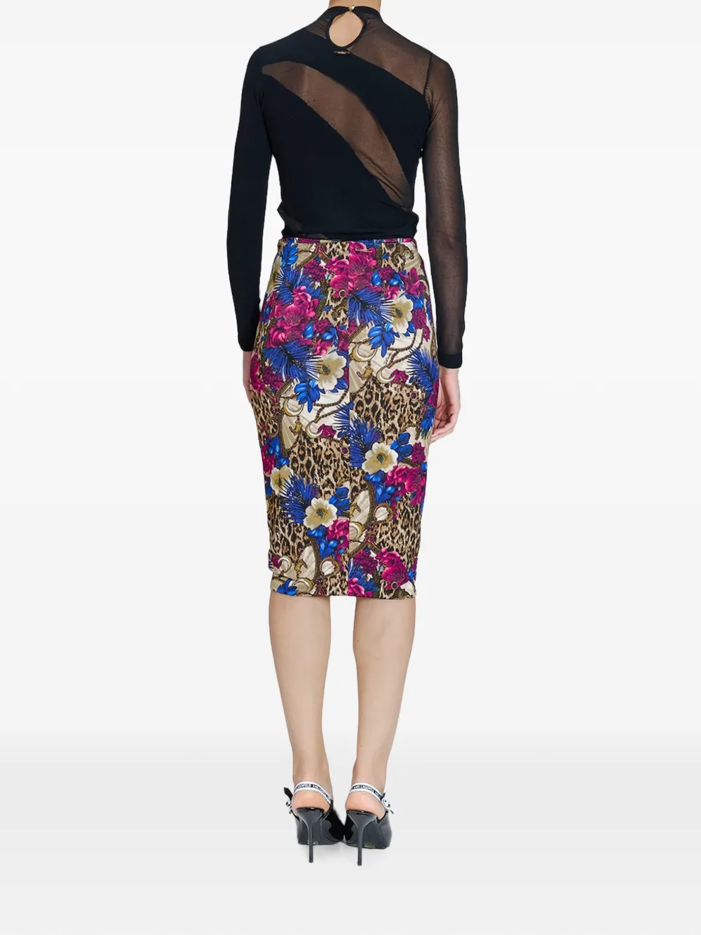 Just Cavalli Gedrapeerde midi-rok met luipaardprint en bloemen Beige
