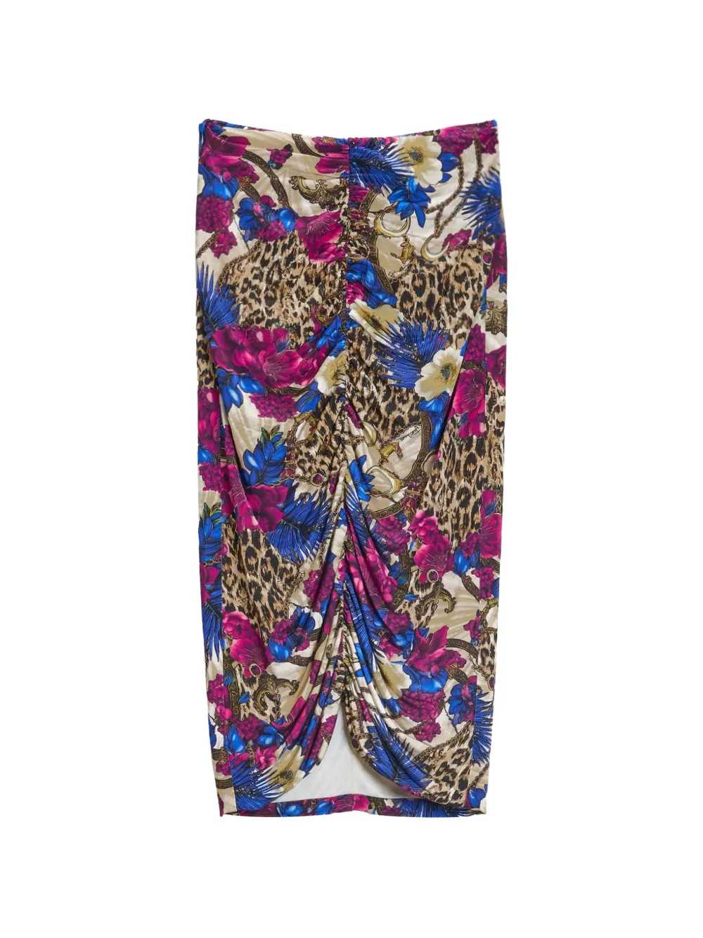 Just Cavalli floral leopard-print draped midi skirt