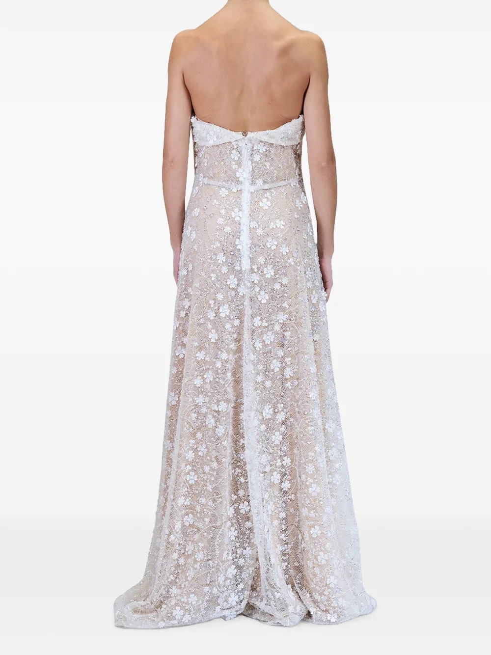 Genny Maxi-jurk met geborduurde bloemen en pailletten Wit