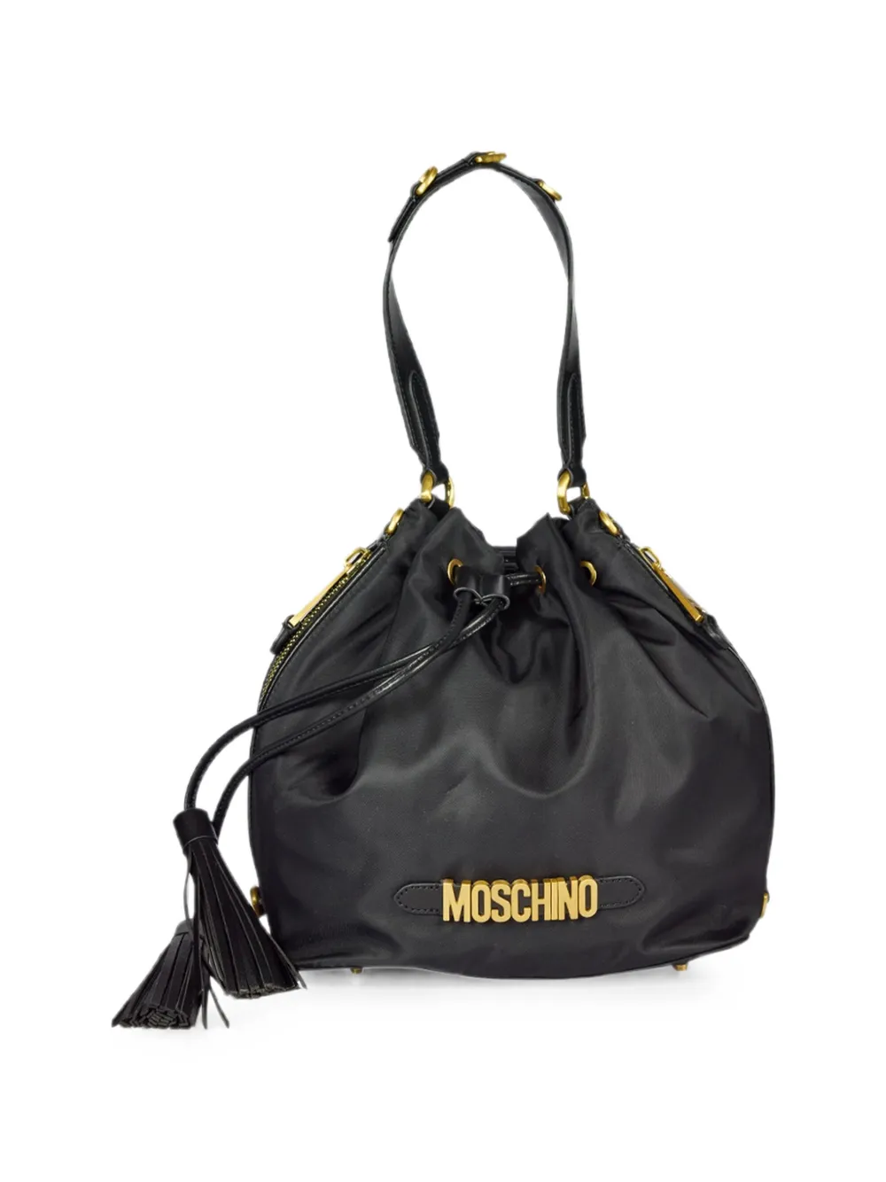 Moschino Bucket-tas met kwastje en logo Zwart