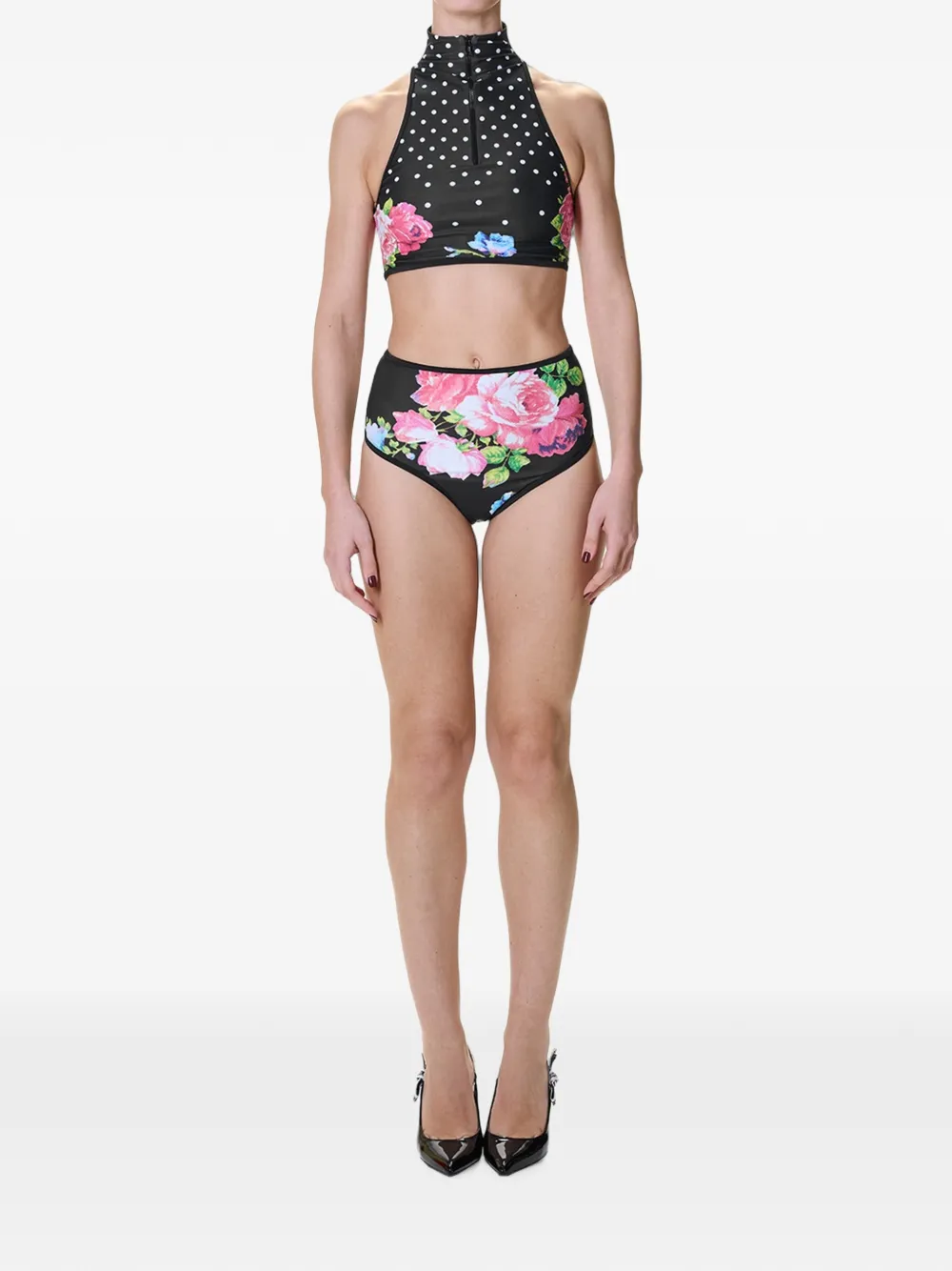 Moschino Bikini met stippen en bloemen Zwart