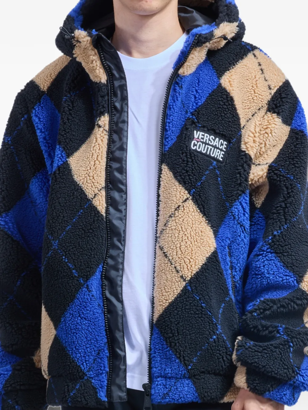 Versace Jeans Couture Jack met capuchon en argyle-patroon Blauw