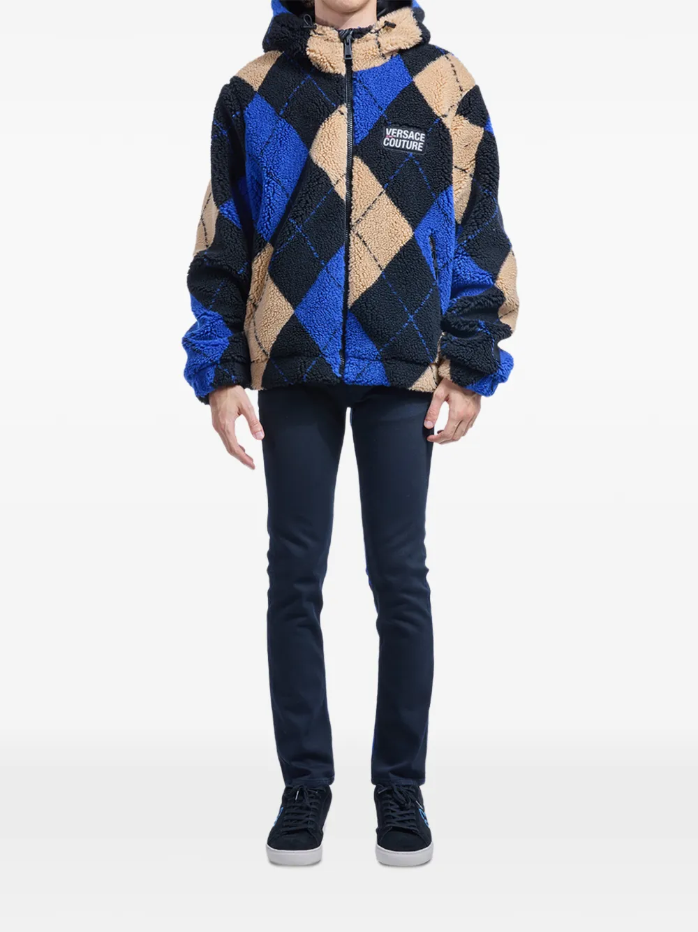 Versace Jeans Couture Jack met capuchon en argyle-patroon Blauw
