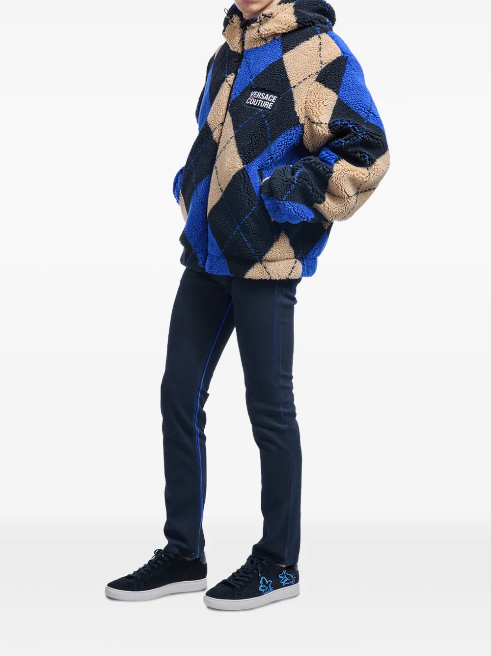 Versace Jeans Couture Jack met capuchon en argyle-patroon Blauw