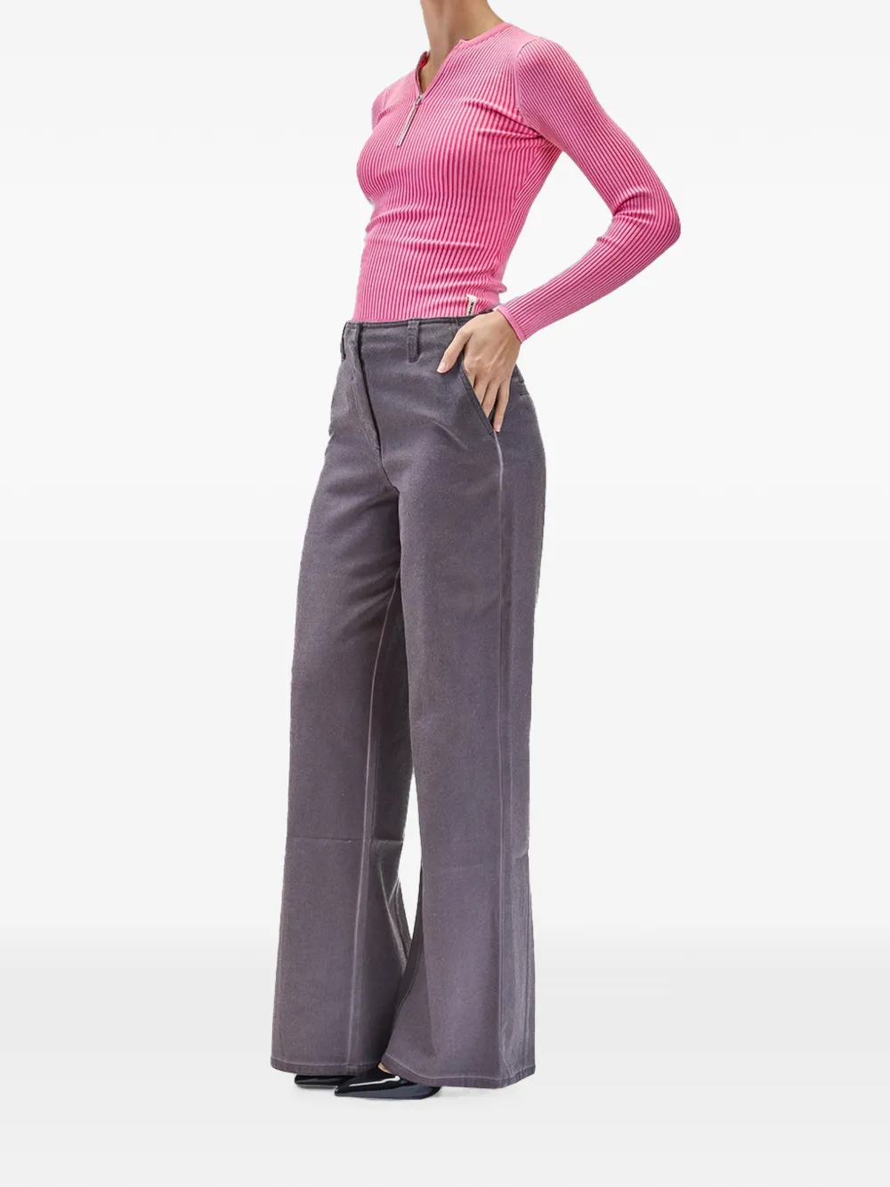 Sunnei contrast-stitch rear-slit trousers Paars