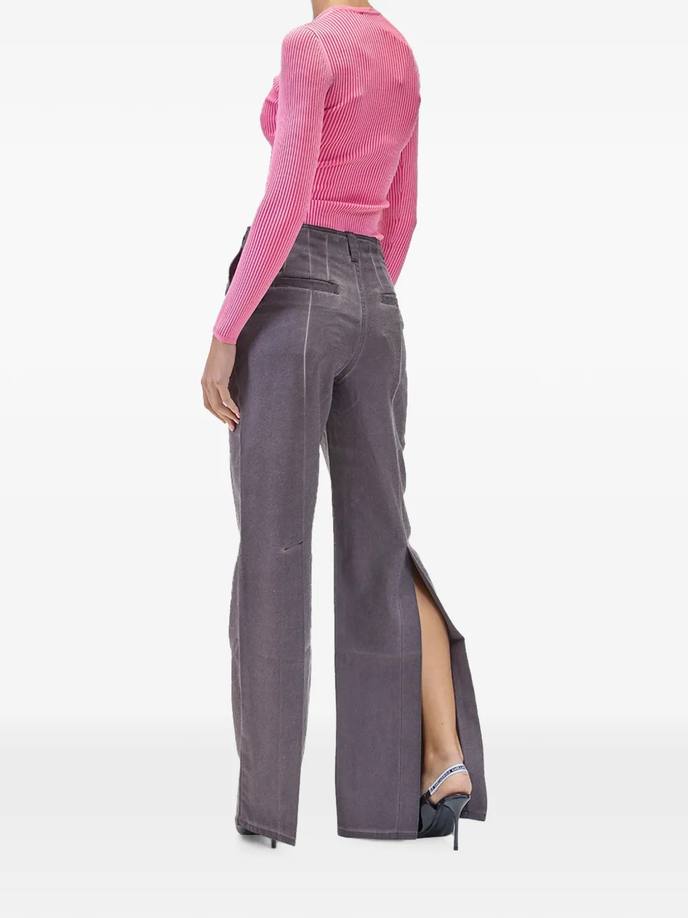 Sunnei contrast-stitch rear-slit trousers Paars