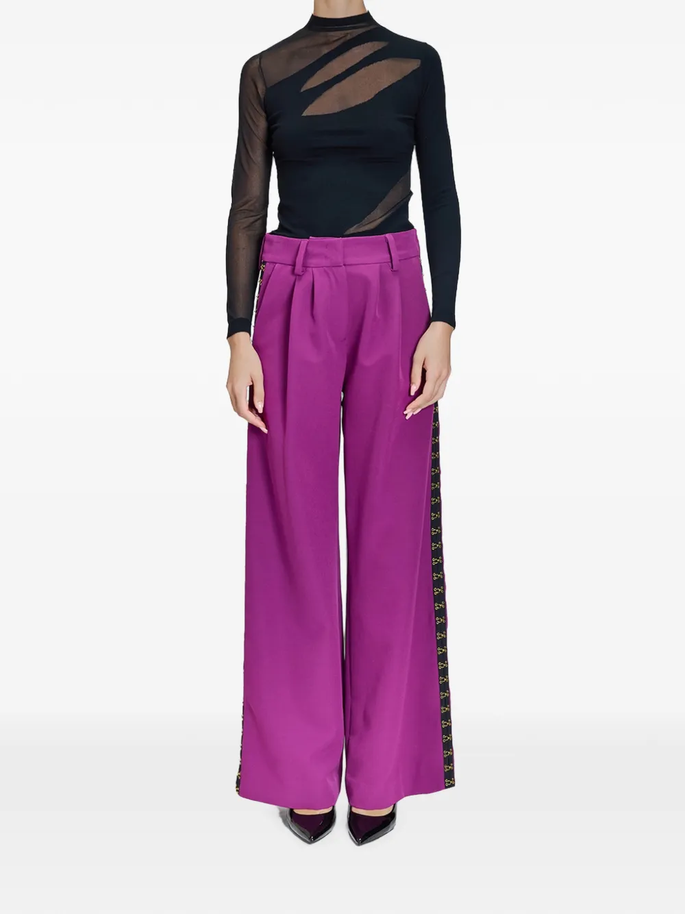 Just Cavalli Broek met wijde pijpen en haak detail Paars