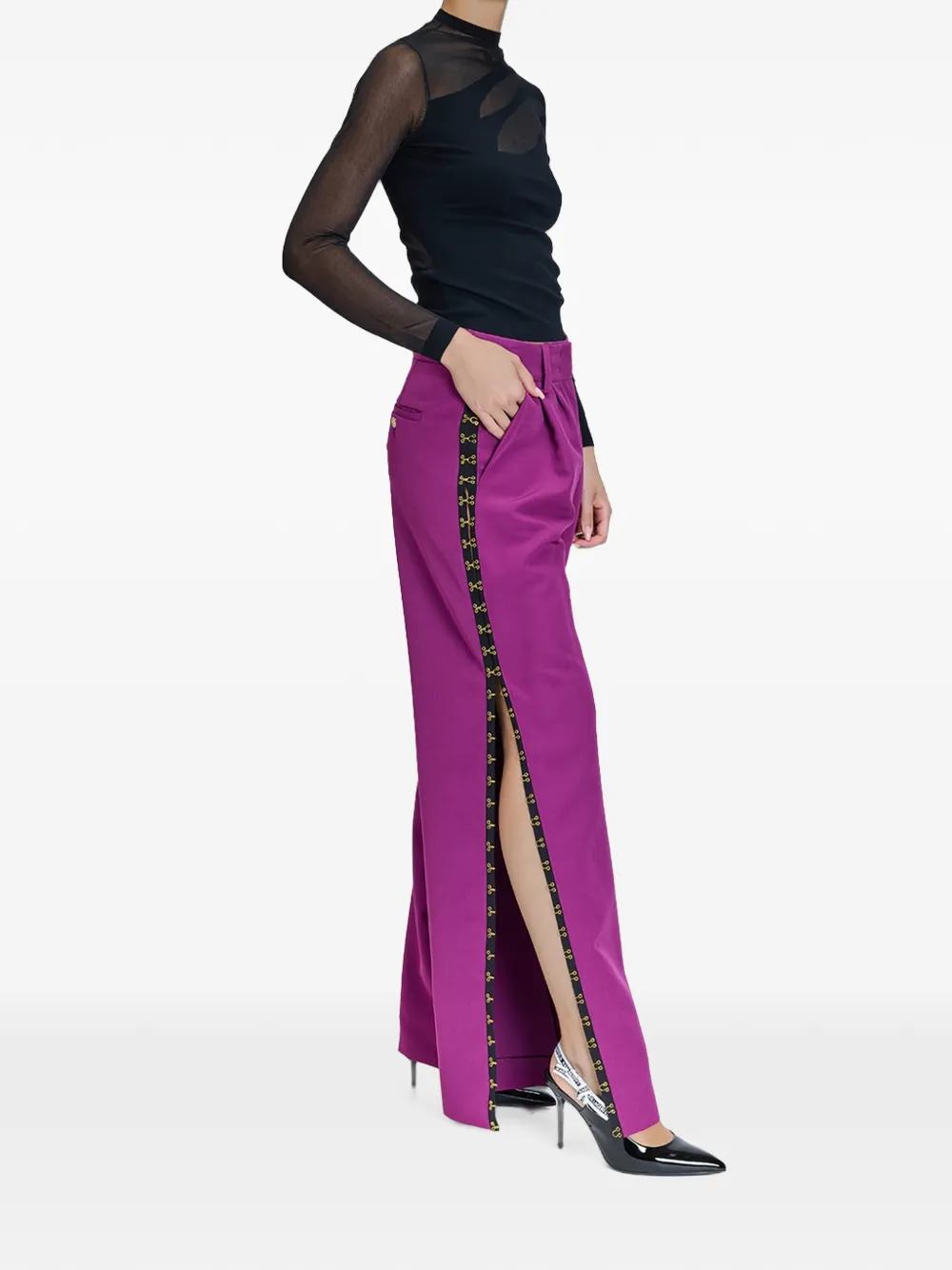Just Cavalli Broek met wijde pijpen en haak detail Paars