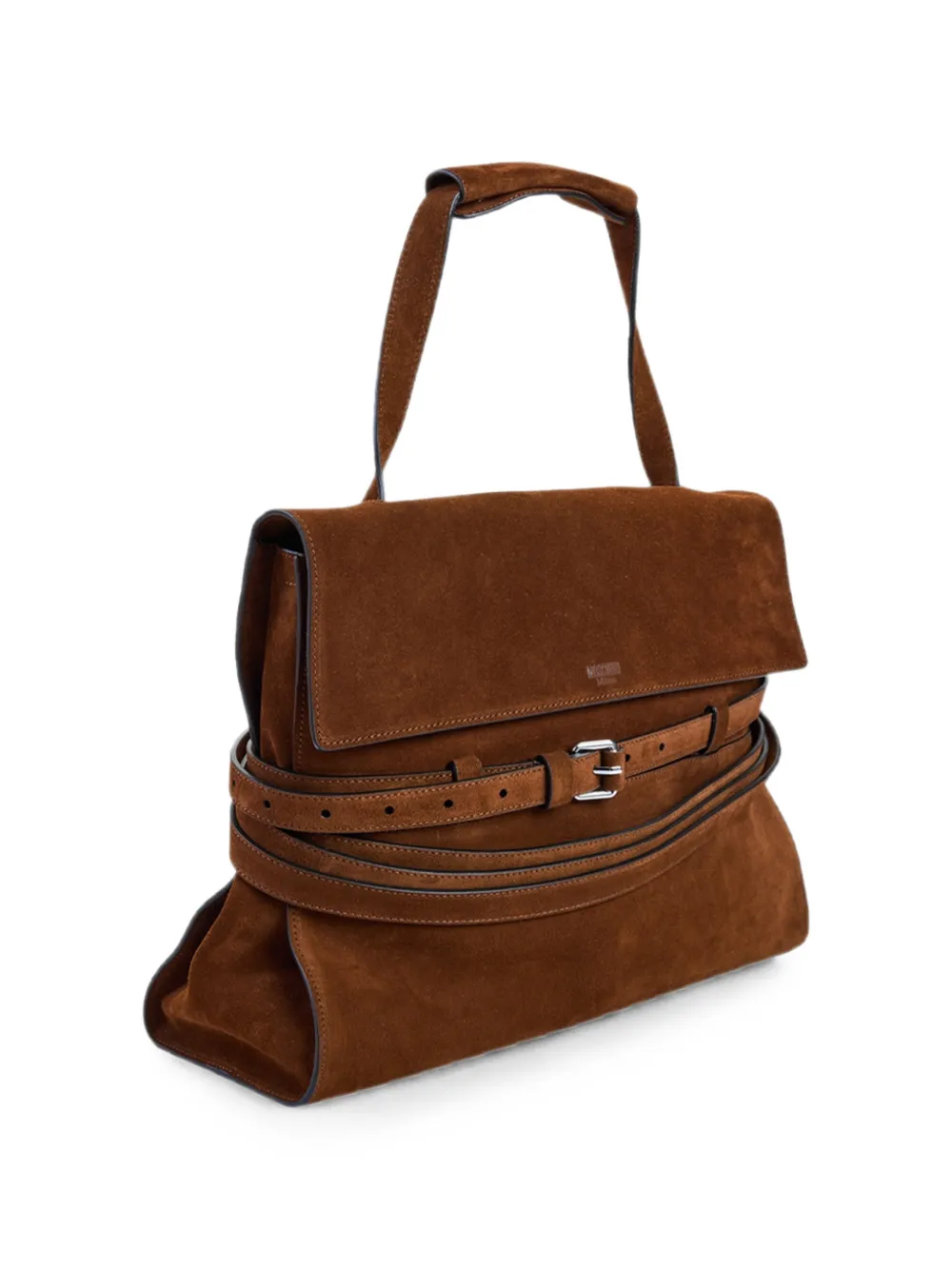 Moschino Tie Me suède shopper met gesp Bruin