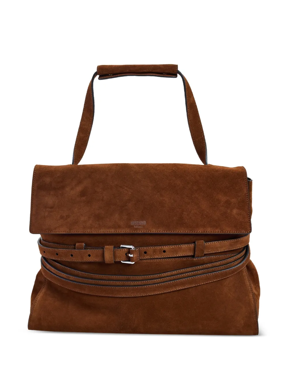 Moschino Tie Me Buckle-detail Suede Tote Bag In Brown